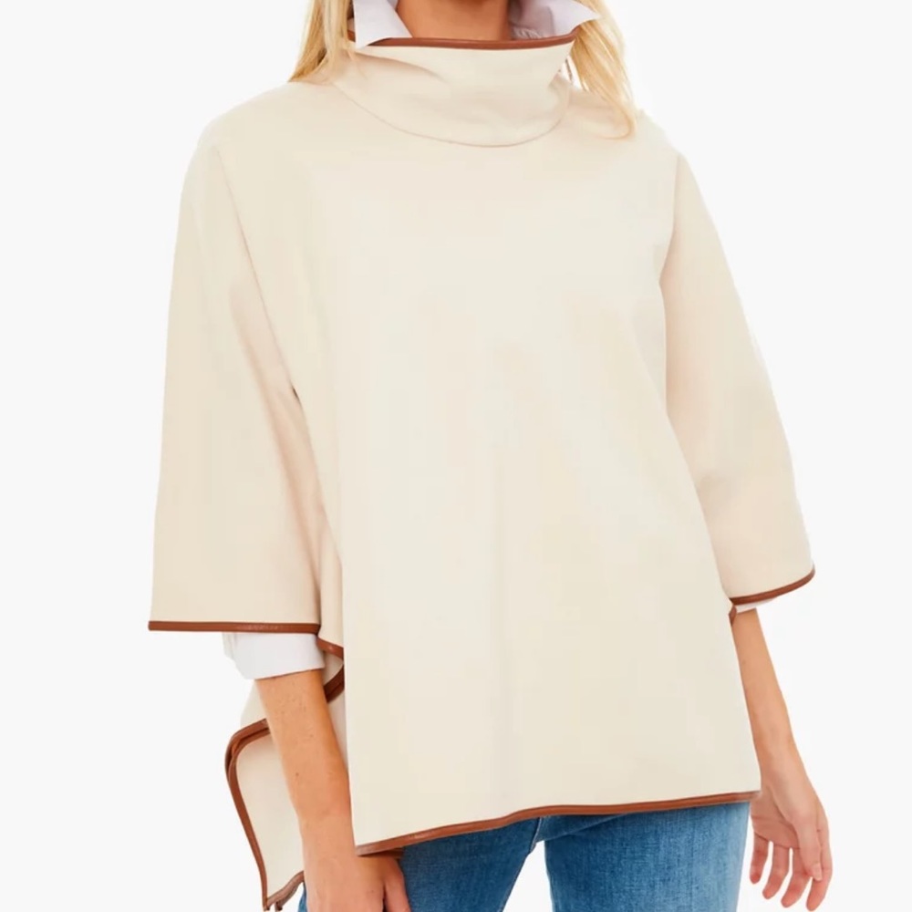 Tuckernuck Ivory Pearl Leather Trim Funnel Neck Piper Poncho One Size NWT